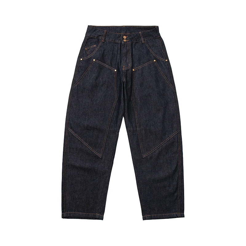 Damen High‑Waist kurzgeschnittene Jeans mit weitem Bein, Einsatznähten und Utility‑Taschen Nord Taschen