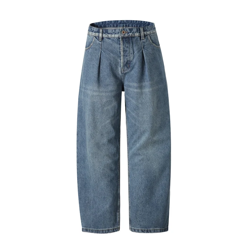 Damen High‑Waist Jeanshose mit Bundfalten, weitem Bein und Vintage‑Waschung Nord Taschen