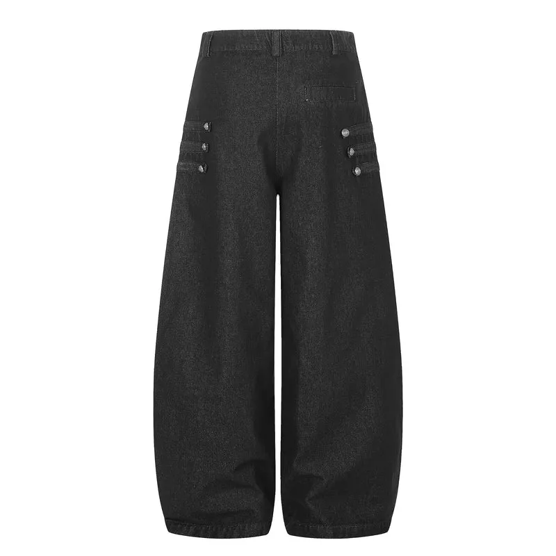 Damen High‑Waist Culotte-Jeans mit Zierknöpfen und elastischen Bündchen Nord Taschen