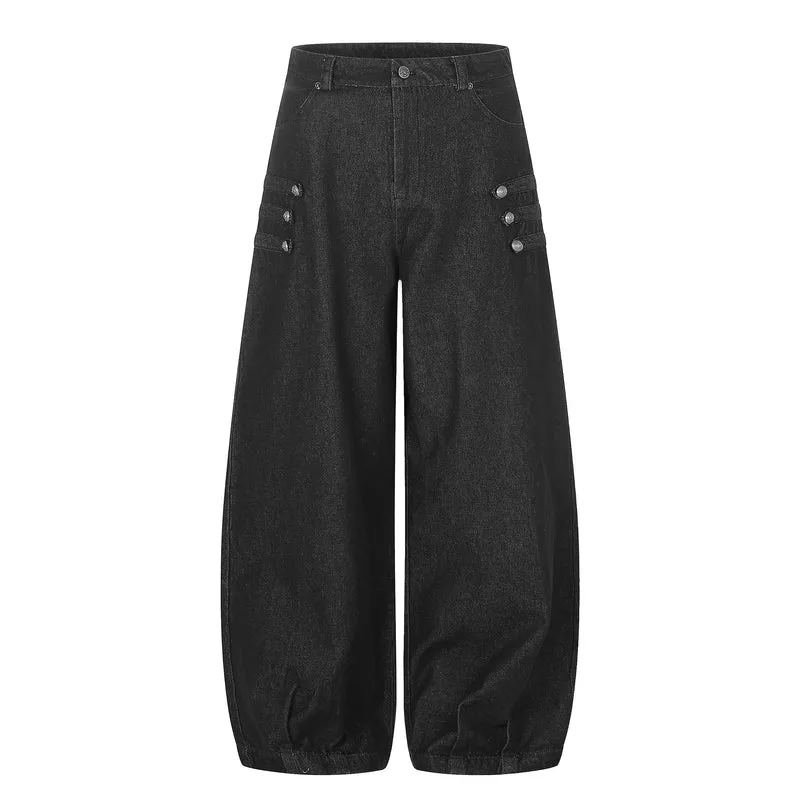 Damen High‑Waist Culotte-Jeans mit Zierknöpfen und elastischen Bündchen Nord Taschen