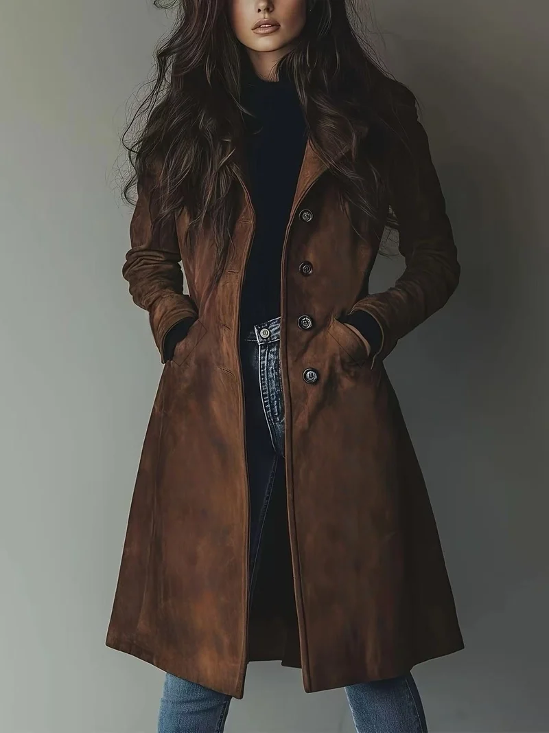 Damen taillierter Wollmantel mit Knopfleiste Nord Taschen