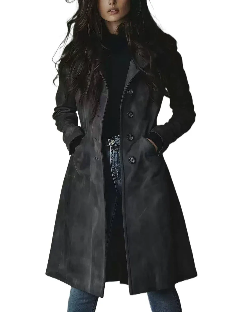 Damen taillierter Wollmantel mit Knopfleiste Nord Taschen