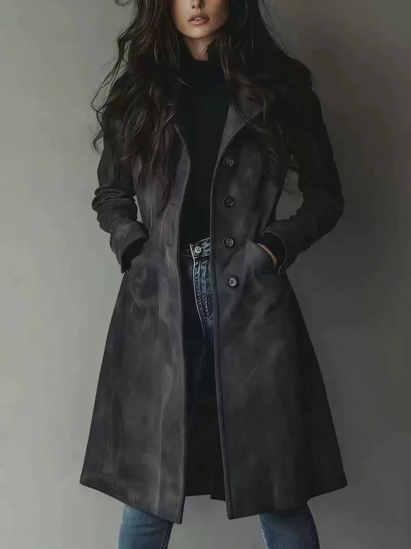 Damen taillierter Wollmantel mit Knopfleiste Nord Taschen