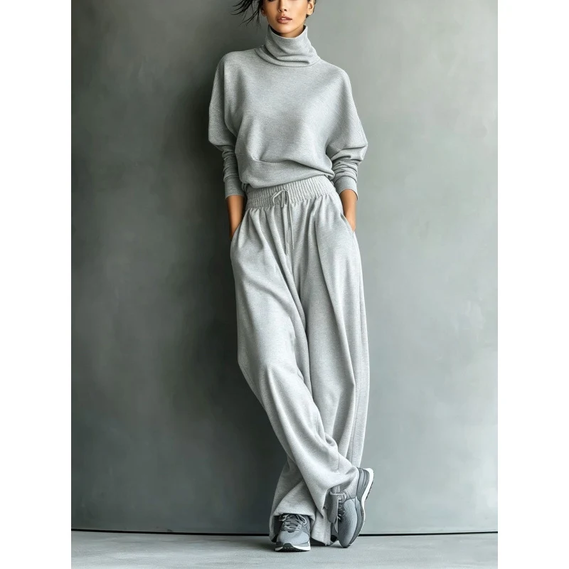 Damen Strick-Loungewear-Set mit Rollkragenpullover und Oversize-Palazzohose Nord Taschen