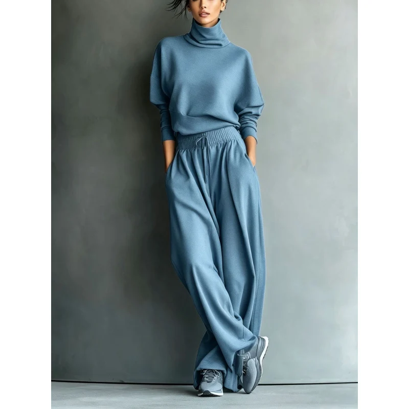 Damen Strick-Loungewear-Set mit Rollkragenpullover und Oversize-Palazzohose Nord Taschen