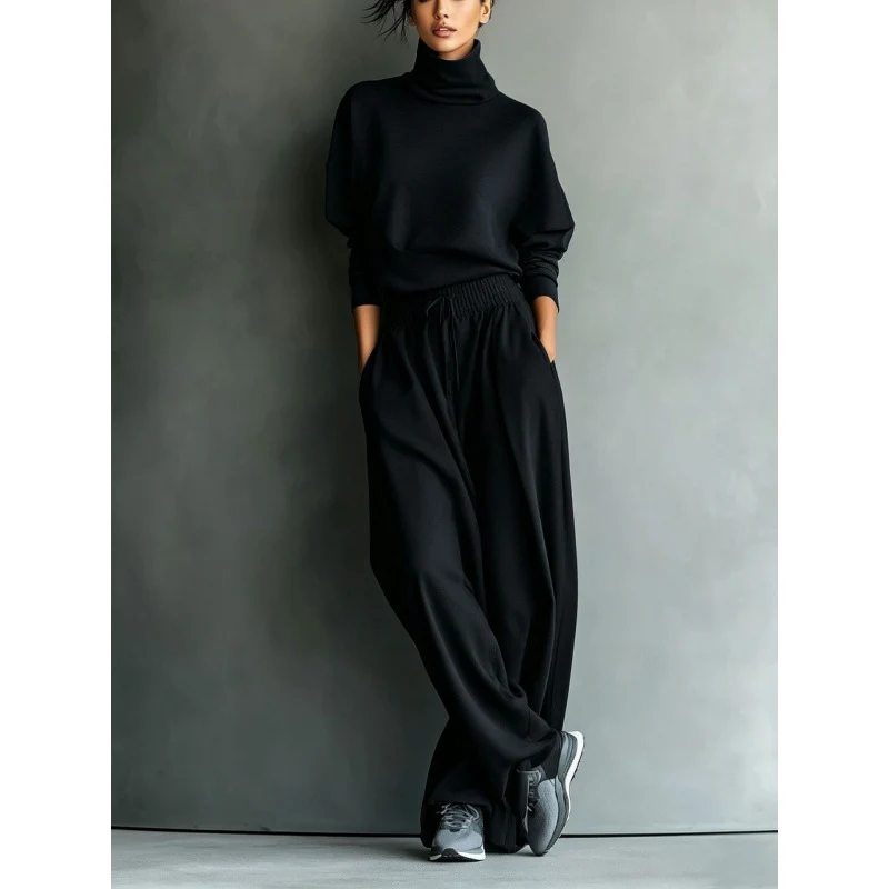 Damen Strick-Loungewear-Set mit Rollkragenpullover und Oversize-Palazzohose Nord Taschen