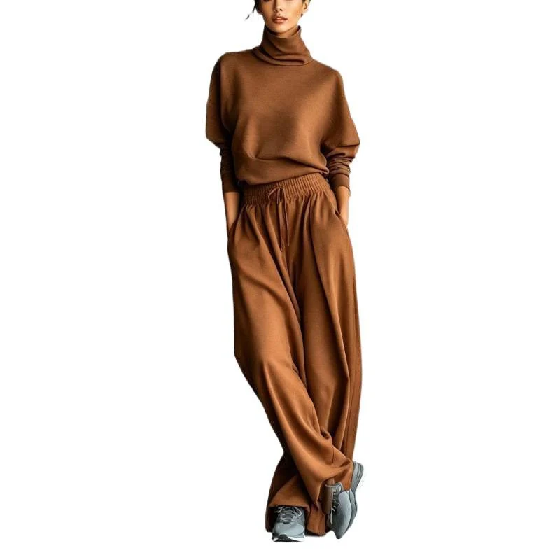 Damen Strick-Loungewear-Set mit Rollkragenpullover und Oversize-Palazzohose Nord Taschen
