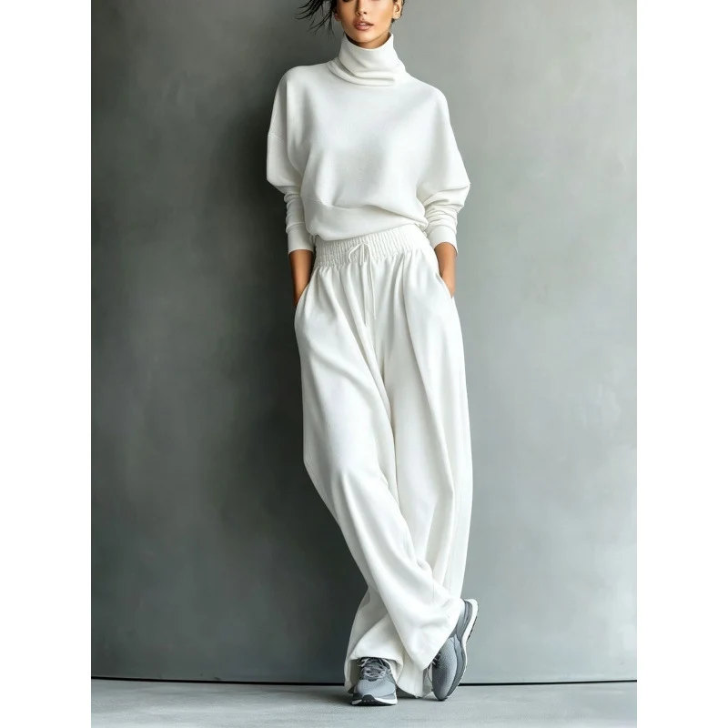 Damen Strick-Loungewear-Set mit Rollkragenpullover und Oversize-Palazzohose Nord Taschen