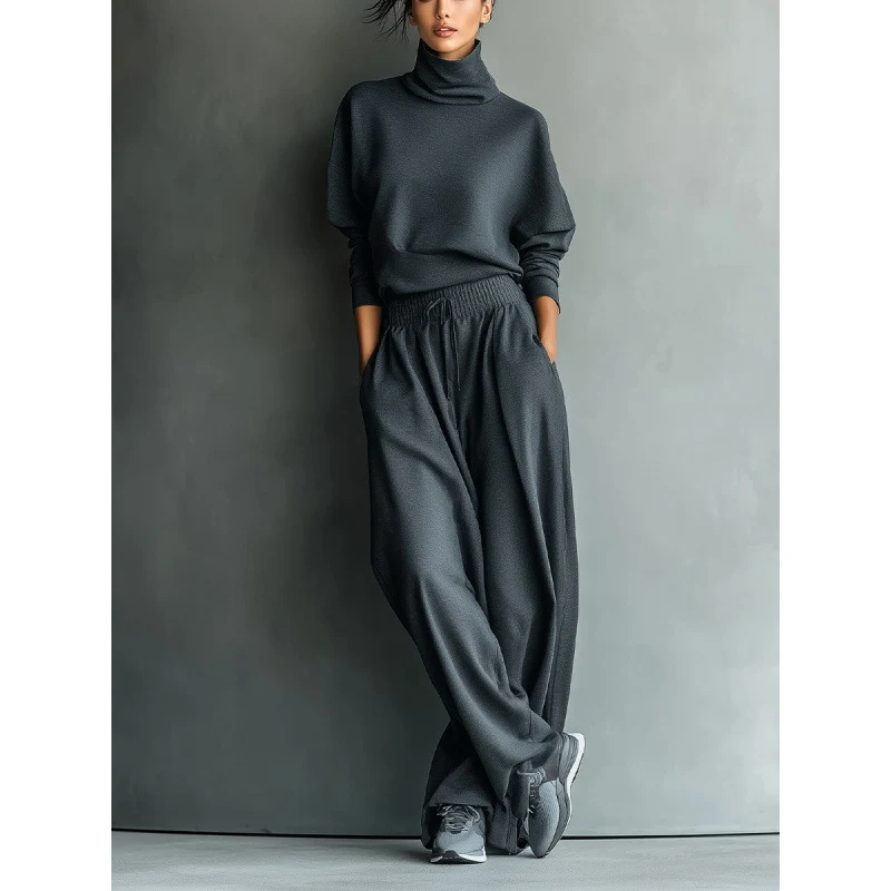 Damen Strick-Loungewear-Set mit Rollkragenpullover und Oversize-Palazzohose Nord Taschen