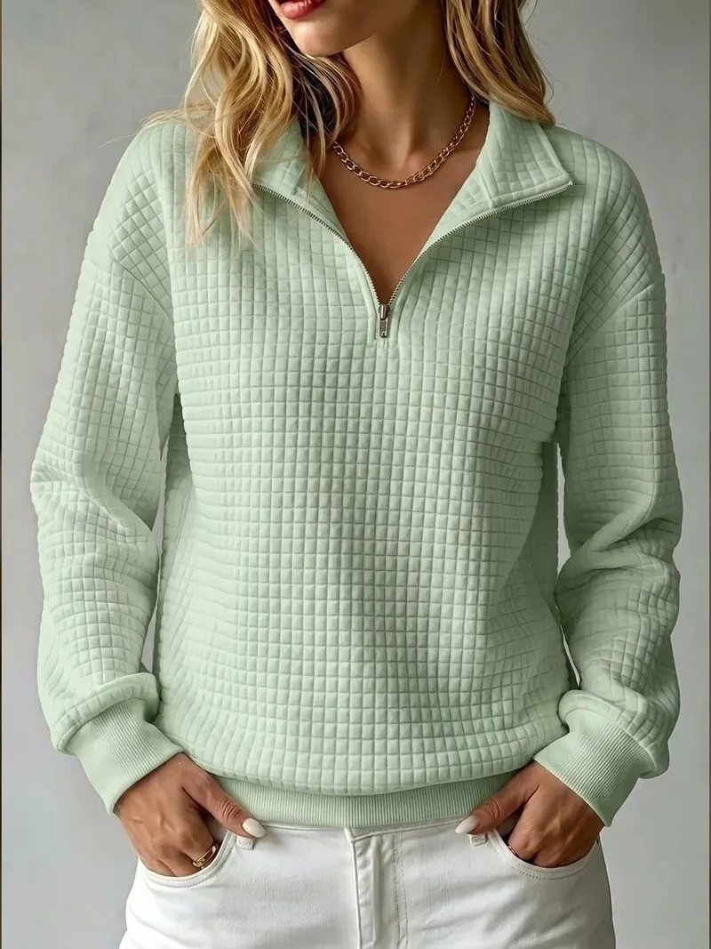 Damen Steppstruktur-Halbzip-Sweatshirt mit Karomuster und Stehkragen Nord Taschen