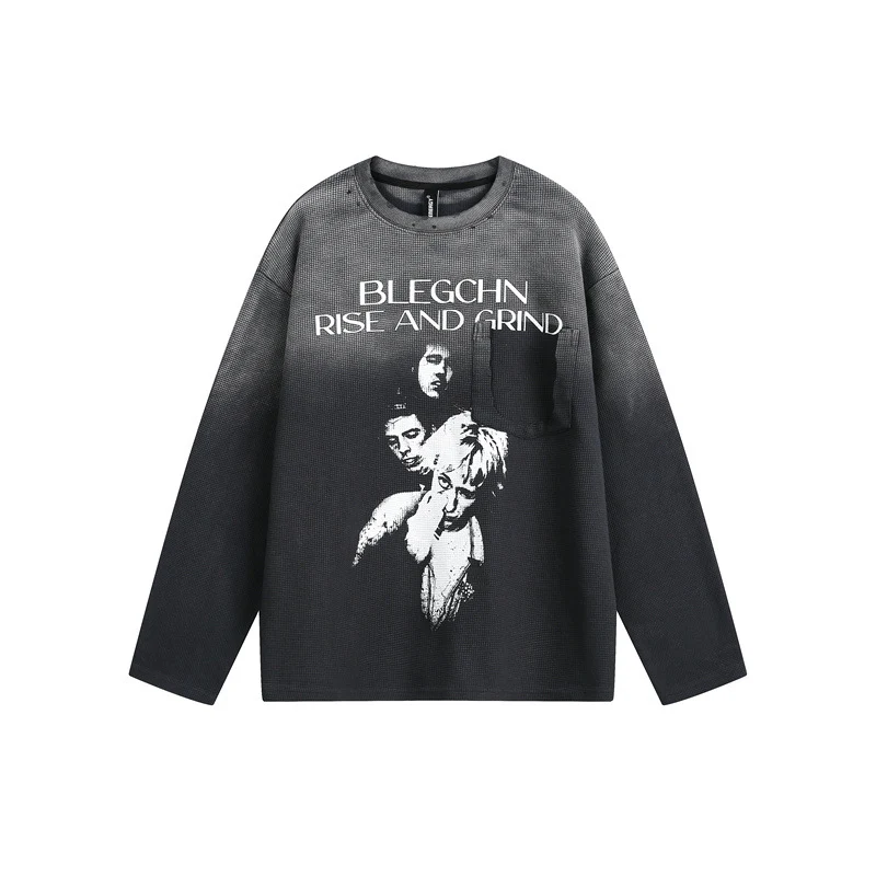 Unisex Oversize-Longsleeve Sweatshirt mit Dip-Dye, großflächigem Grafikprint und Brusttasche Nord Taschen