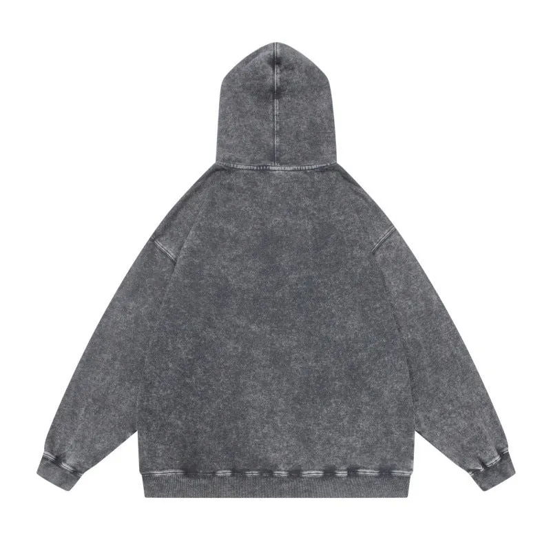 Unisex Oversize-Kapuzenpullover im Acid-Wash mit Kängurutasche und Raglanärmeln Nord Taschen