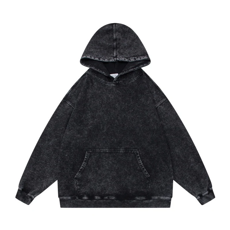 Unisex Oversize-Kapuzenpullover im Acid-Wash mit Kängurutasche und Raglanärmeln Nord Taschen