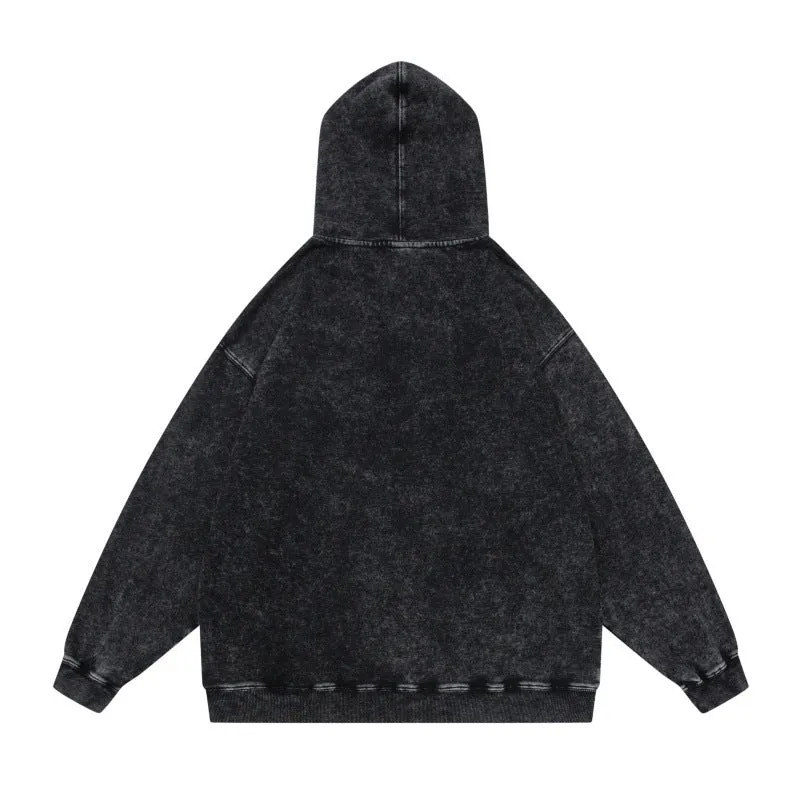Unisex Oversize-Kapuzenpullover im Acid-Wash mit Kängurutasche und Raglanärmeln Nord Taschen