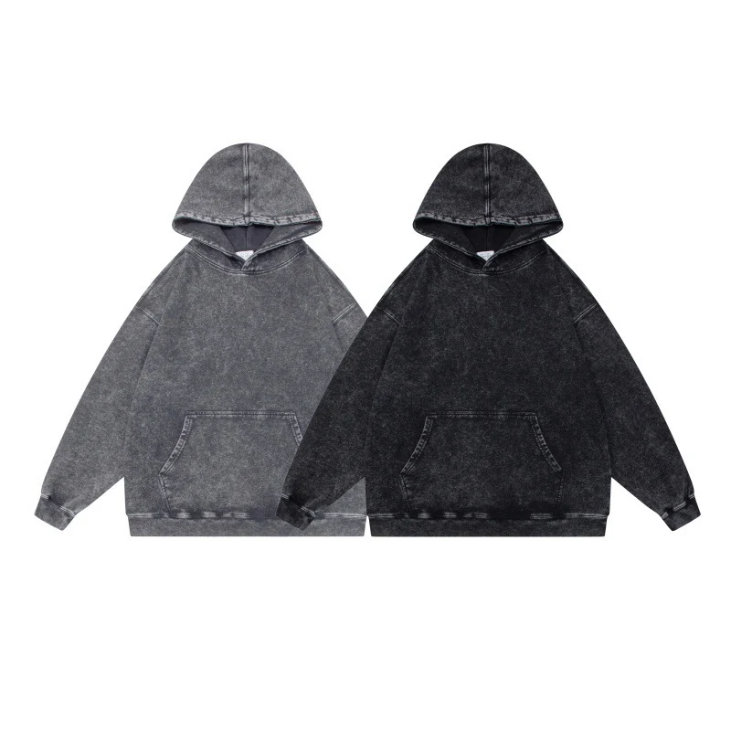 Unisex Oversize-Kapuzenpullover im Acid-Wash mit Kängurutasche und Raglanärmeln Nord Taschen