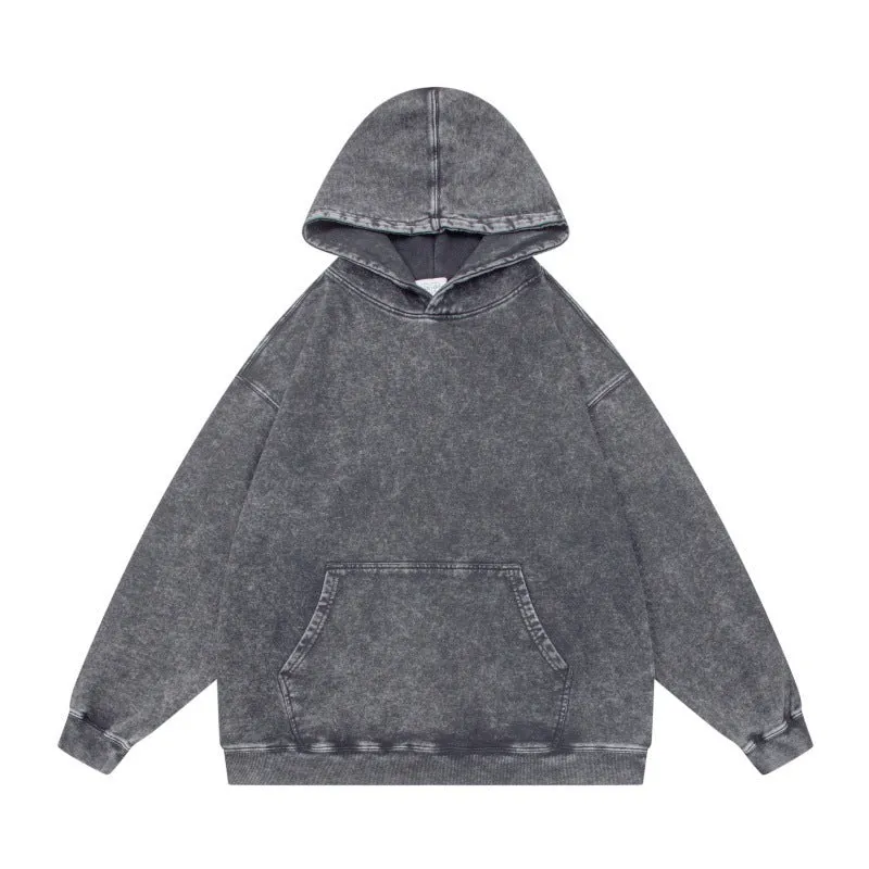 Unisex Oversize-Kapuzenpullover im Acid-Wash mit Kängurutasche und Raglanärmeln Nord Taschen