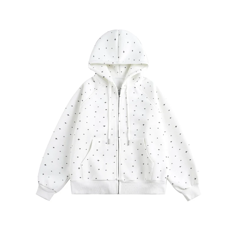 Unisex Oversize-Kapuzenjacke mit Sternchen-Print und durchgehendem Reißverschluss Nord Taschen