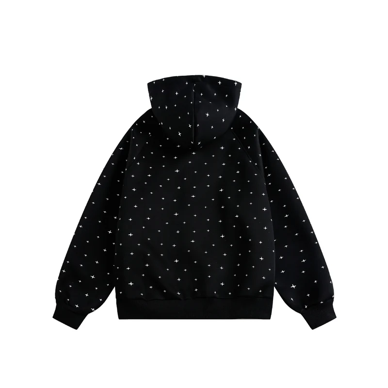 Unisex Oversize-Kapuzenjacke mit Sternchen-Print und durchgehendem Reißverschluss Nord Taschen