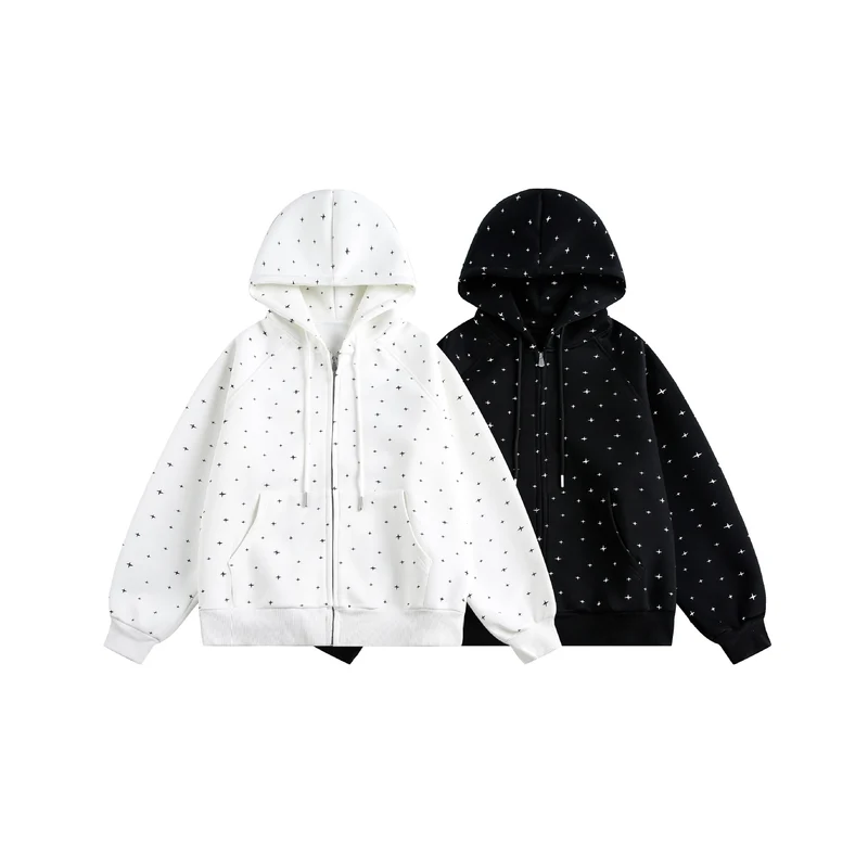 Unisex Oversize-Kapuzenjacke mit Sternchen-Print und durchgehendem Reißverschluss Nord Taschen