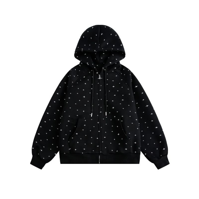 Unisex Oversize-Kapuzenjacke mit Sternchen-Print und durchgehendem Reißverschluss Nord Taschen