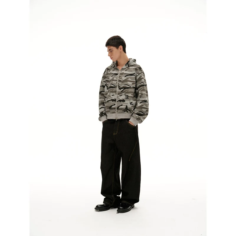 Unisex Oversize-Kapuzenjacke mit durchgehendem Reißverschluss und Camouflage-Print Nord Taschen