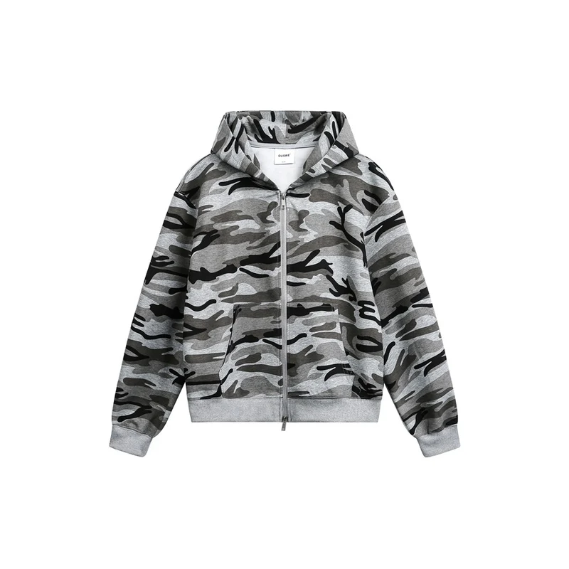 Unisex Oversize-Kapuzenjacke mit durchgehendem Reißverschluss und Camouflage-Print Nord Taschen