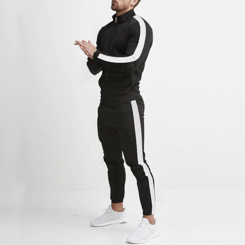 Herren Sportlicher Tapered-Trainingsanzug im Retro-Streifen-Look mit Stehkragen Nord Taschen