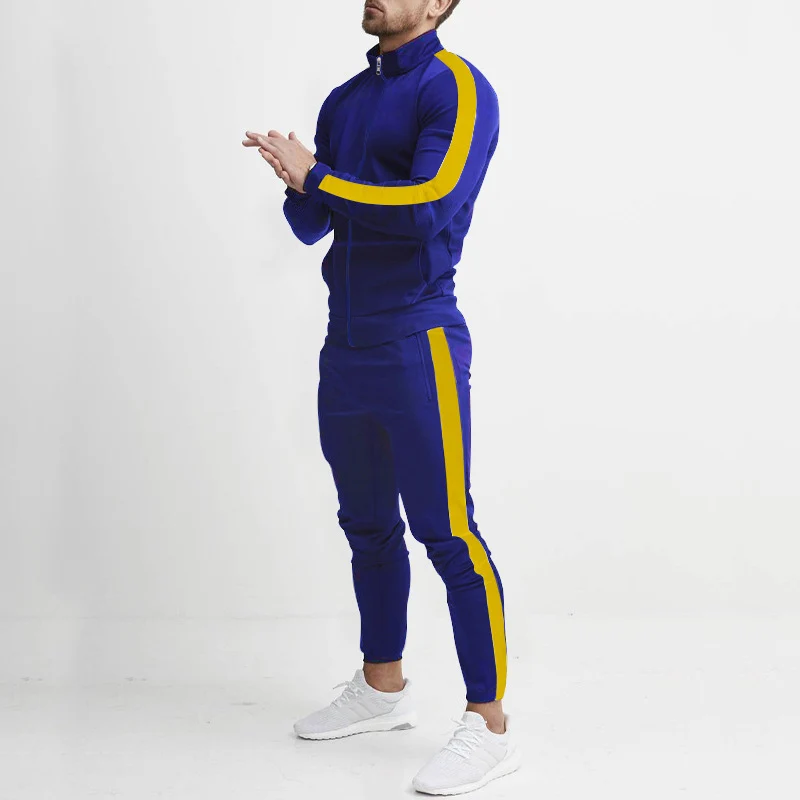 Herren Sportlicher Tapered-Trainingsanzug im Retro-Streifen-Look mit Stehkragen Nord Taschen