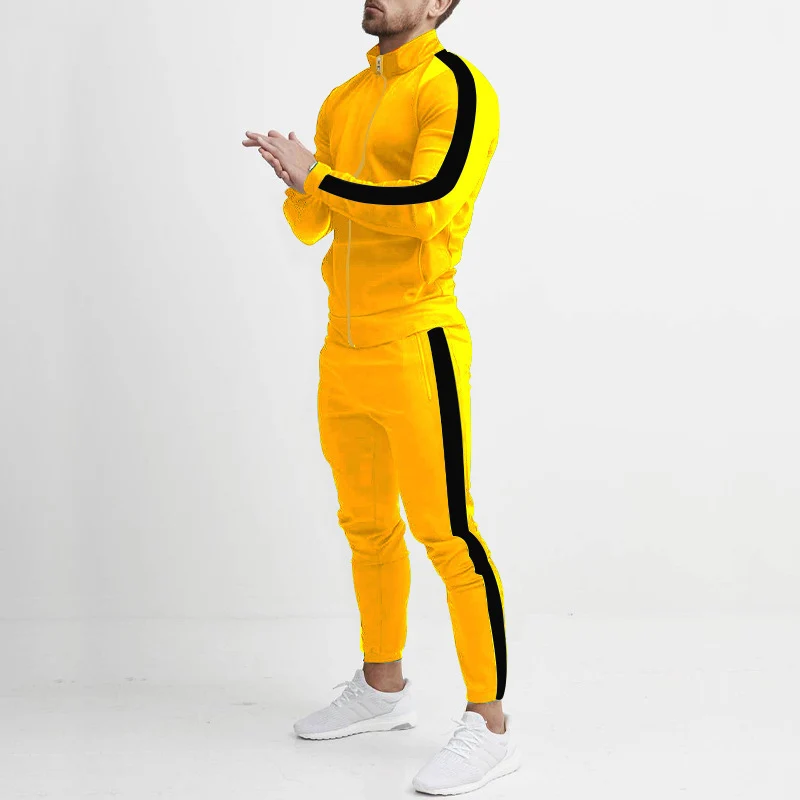 Herren Sportlicher Tapered-Trainingsanzug im Retro-Streifen-Look mit Stehkragen Nord Taschen
