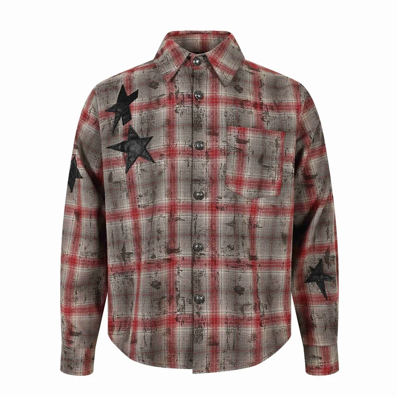 Damen Hemdenjacke im Oversize‑Schnitt mit Sternapplikationen Nord Taschen