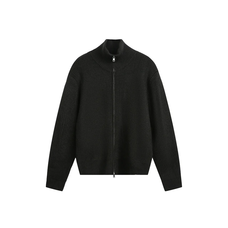 Damen Grobstrick-Zipjacke mit Stehkragen und Zwei-Wege-Reißverschluss Nord Taschen
