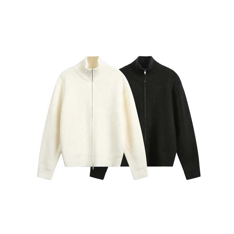 Damen Grobstrick-Zipjacke mit Stehkragen und Zwei-Wege-Reißverschluss Nord Taschen