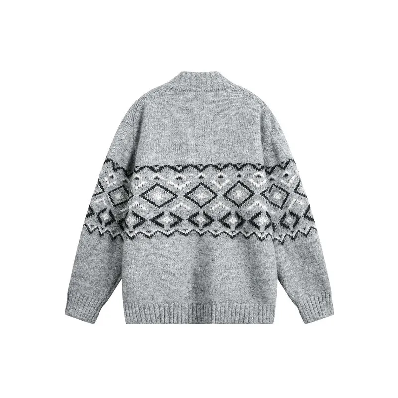 Damen Grobstrick-Zipjacke mit Norwegermuster und hohem Rippkragen Nord Taschen