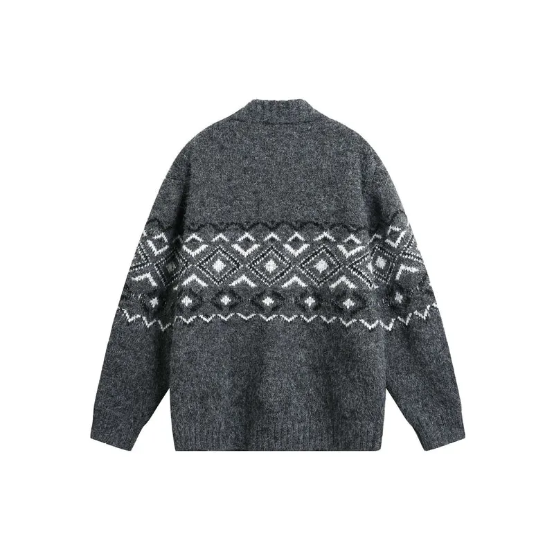Damen Grobstrick-Zipjacke mit Norwegermuster und hohem Rippkragen Nord Taschen