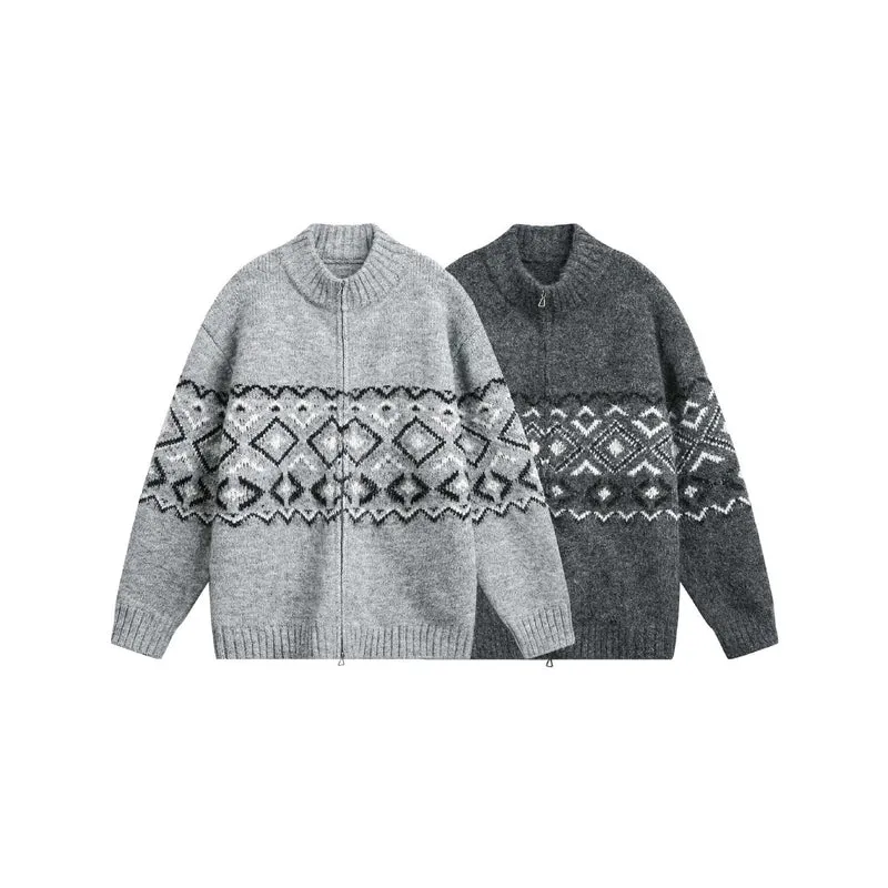 Damen Grobstrick-Zipjacke mit Norwegermuster und hohem Rippkragen Nord Taschen