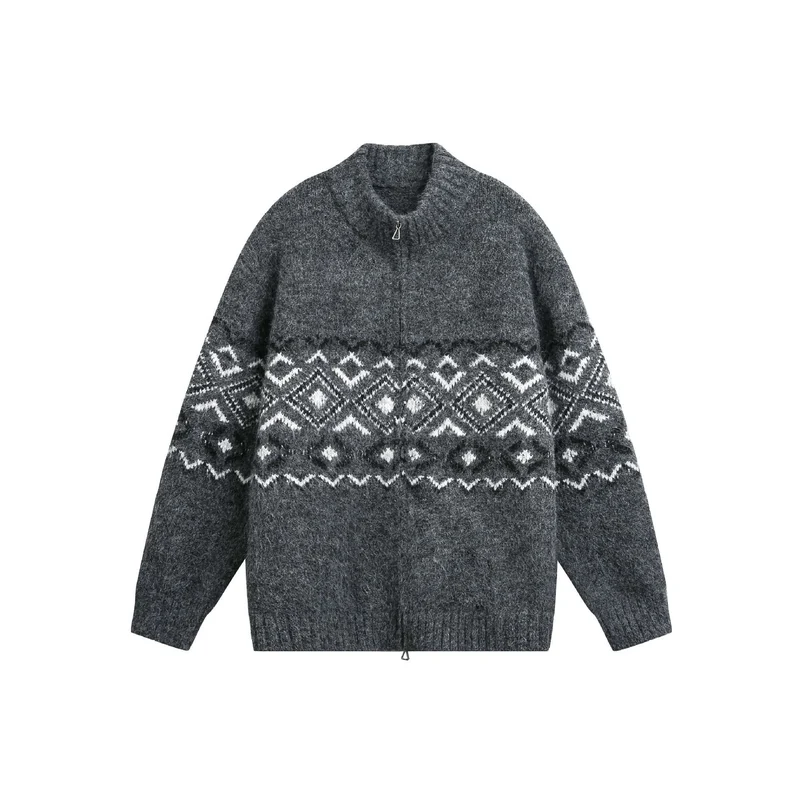 Damen Grobstrick-Zipjacke mit Norwegermuster und hohem Rippkragen Nord Taschen