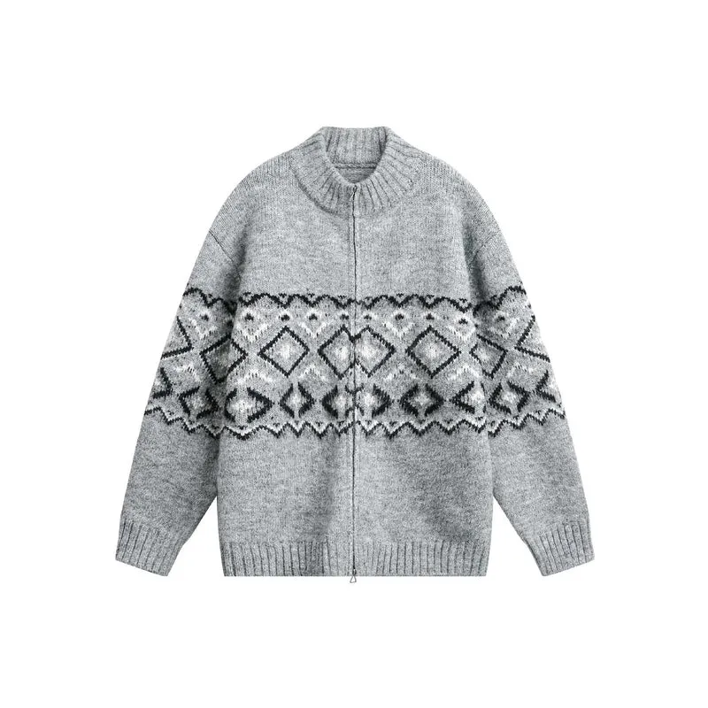Damen Grobstrick-Zipjacke mit Norwegermuster und hohem Rippkragen Nord Taschen