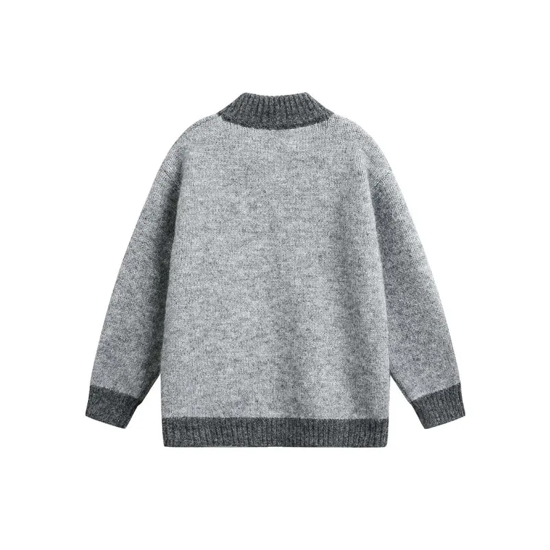 Damen Grobstrick-Zipjacke mit hohem Rippkragen und zweifarbigen Bündchen Nord Taschen