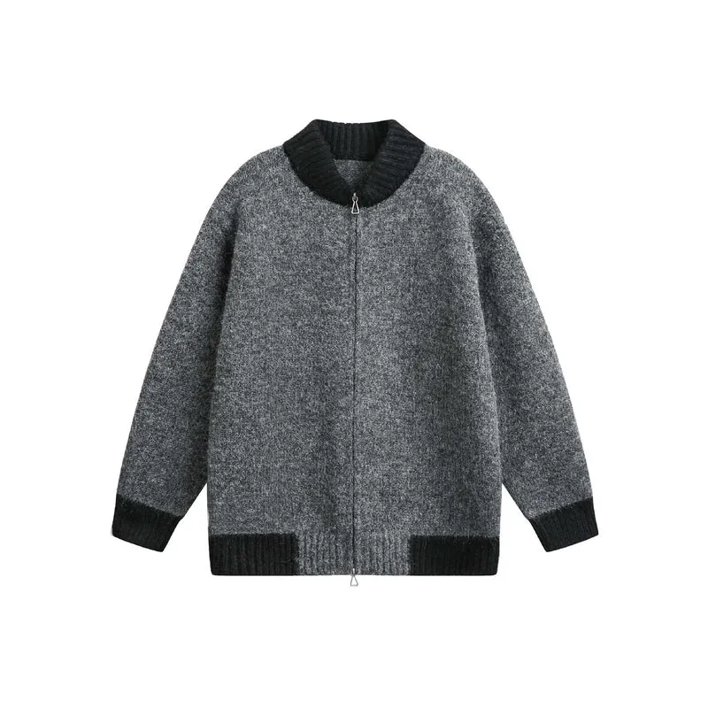 Damen Grobstrick-Zipjacke mit hohem Rippkragen und zweifarbigen Bündchen Nord Taschen