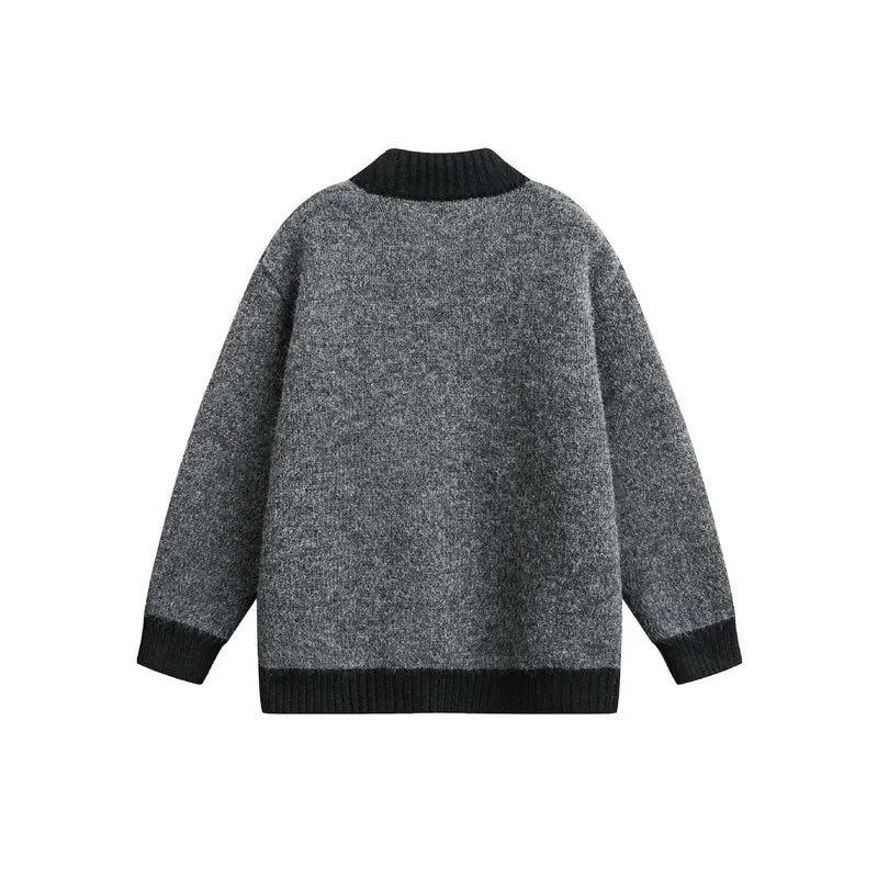 Damen Grobstrick-Zipjacke mit hohem Rippkragen und zweifarbigen Bündchen Nord Taschen
