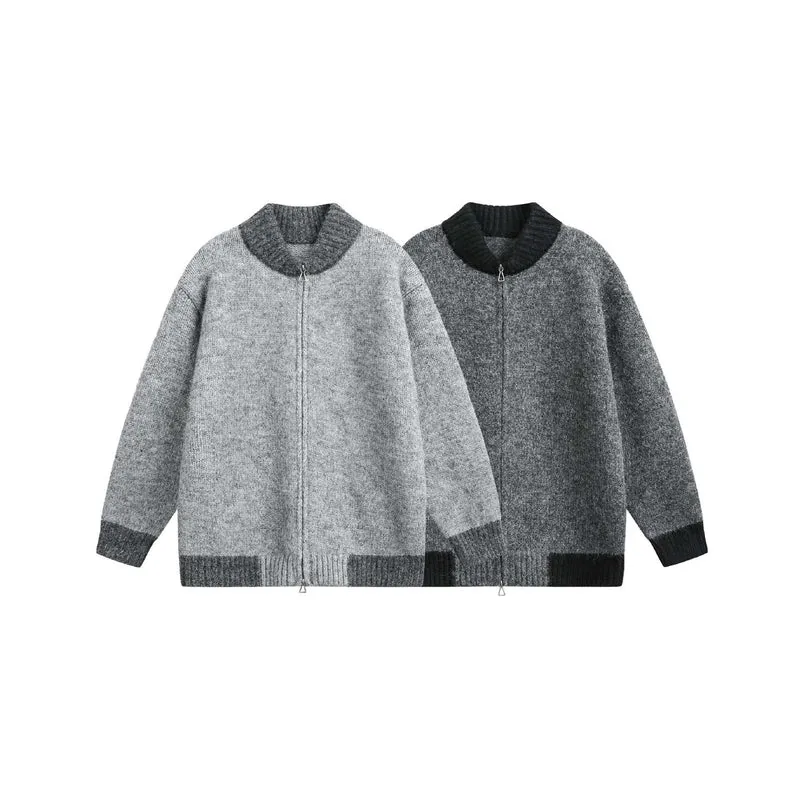 Damen Grobstrick-Zipjacke mit hohem Rippkragen und zweifarbigen Bündchen Nord Taschen