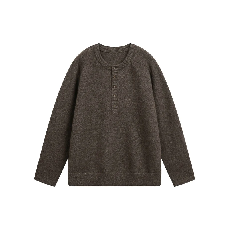 Damen Grobstrick-Henley-Pullover im Oversize-Schnitt mit Knopfleiste Nord Taschen