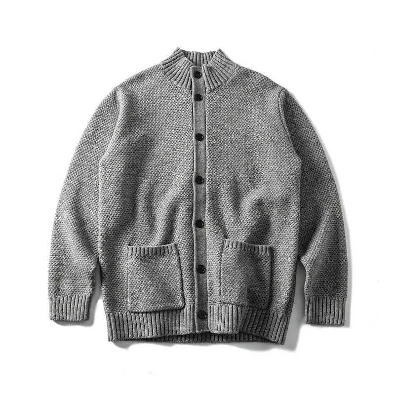 Damen Grobstrick-Cardigan mit hohem Rippkragen, Knopfleiste und aufgesetzten Taschen Nord Taschen