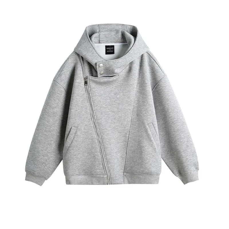 Unisex Oversize Kapuzen‑Zipjacke mit asymmetrischem Reißverschluss und hohem Funnelkragen Nord Taschen