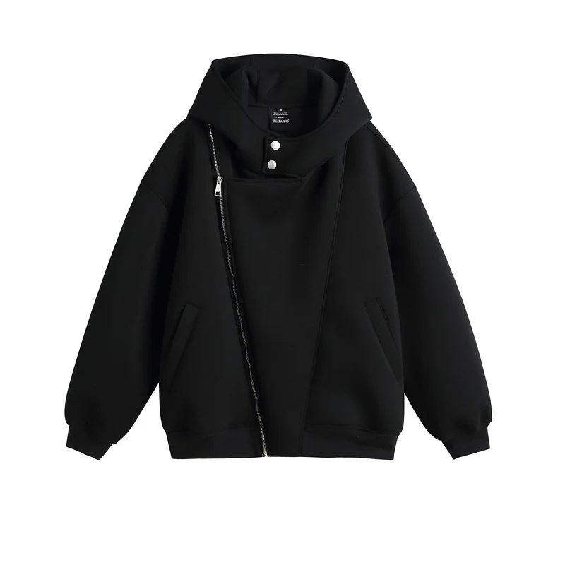 Unisex Oversize Kapuzen‑Zipjacke mit asymmetrischem Reißverschluss und hohem Funnelkragen Nord Taschen