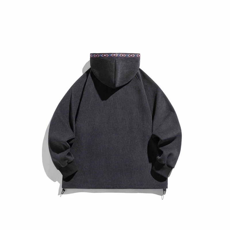 Unisex Oversize Kapuzen-Zipjacke aus geripptem French‑Terry mit Zierband Nord Taschen