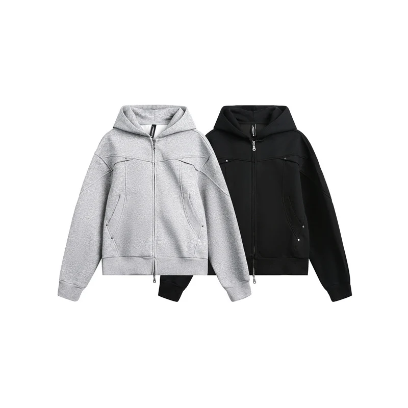 Unisex Oversize Kapuzen-Sweatjacke mit Zwei-Wege-Reißverschluss Nord Taschen