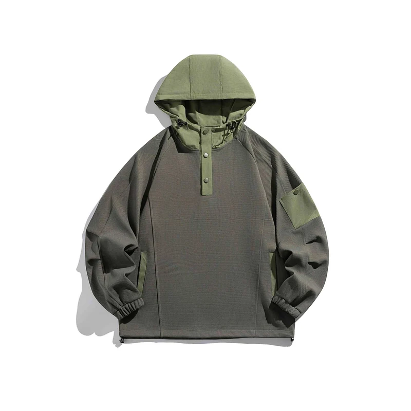 Unisex Oversize Kapuzen-Anorak-Pullover mit halber Druckknopfleiste, Utility-Ärmeltasche und Thermostruktur Nord Taschen