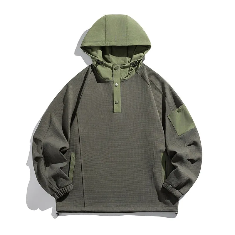 Unisex Oversize Kapuzen-Anorak-Pullover mit halber Druckknopfleiste, Utility-Ärmeltasche und Thermostruktur Nord Taschen