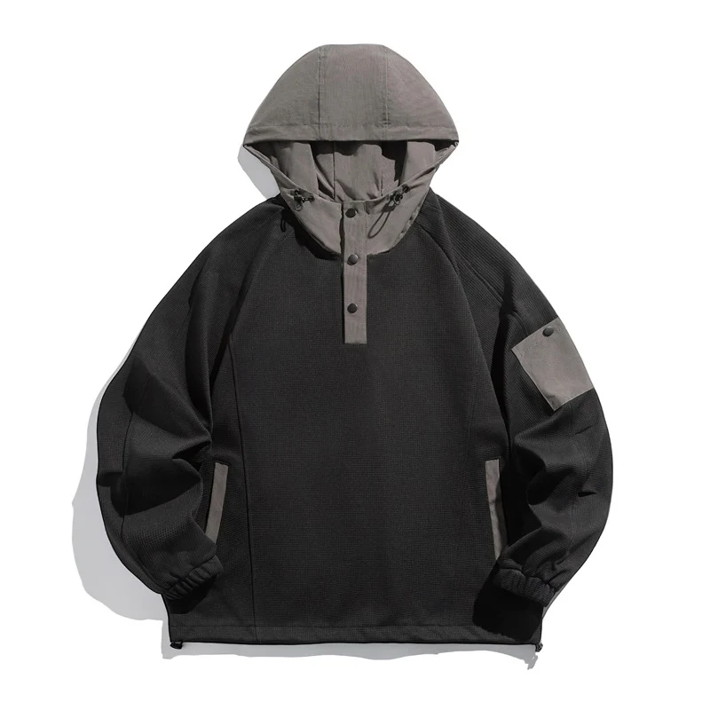 Unisex Oversize Kapuzen-Anorak-Pullover mit halber Druckknopfleiste, Utility-Ärmeltasche und Thermostruktur Nord Taschen